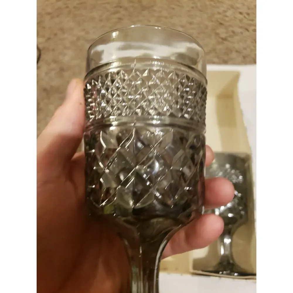 5 Vintage Anchor Hocking Wexford Pattern Cordial Glasses Wine Mist Smoke Color